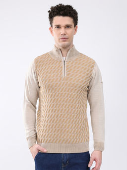 Monte Carlo - Men Mock Neck Full Sleeve Pullover Beige