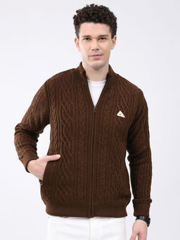 Monte Carlo - Men Mock Neck Full Sleeve Sweater Brown