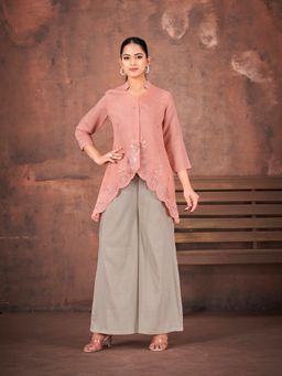 Tikhi Imli - Pink Silk Blend with Sequins Embroidery Tunic with Palazzo