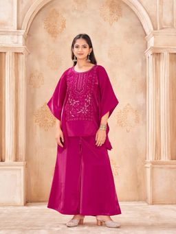 Tikhi Imli - Magenta Silk Blend Kaftan Tunic with Palazzo