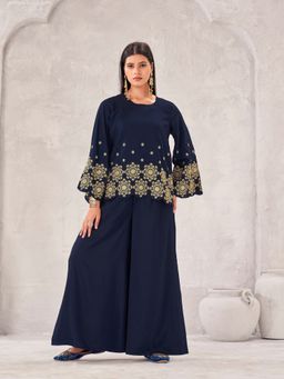 Tikhi Imli - Navy Blue Silk Blend with Coding Sequins Embroidery Tunic with Palazzo