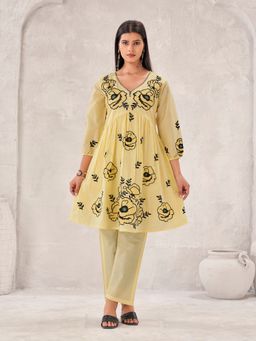 Tikhi Imli - Baby Pink Pure Cotton with Thread Embroidered Co-Ord Set