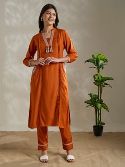 FASHOR - Ethnic Mirror Threadwork Embroidered Straight Co-Ord Set
