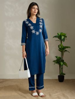 FASHOR - Ethnic Embroidered Straight Fit Co-Ord Set