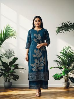 FASHOR - Bandhani with Mirror Kantha Work Kurta with Palazzo