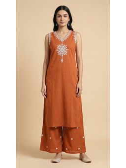 FASHOR - Floral Mirror Threadwork Embroidered Straight Co-Ord Set