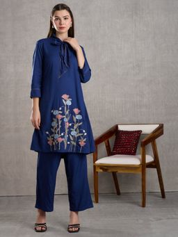 FASHOR - Floral Embroidered Straight Fit Co-Ord Set