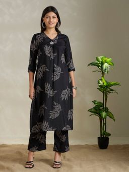 FASHOR - Floral Foil Printed A-Line Co-Ord Set