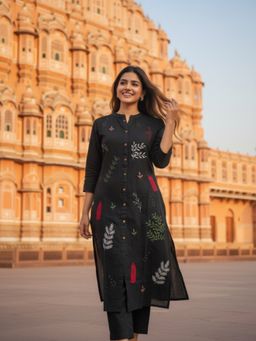 FASHOR - Floral Embroidered A-Line Kurta with Pant