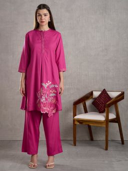 FASHOR - Floral Embroidered A-Line Fit Co-Ord Set