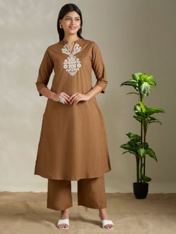 FASHOR - Ethnic Threadwork Embroidered A-Line Co-Ord Set
