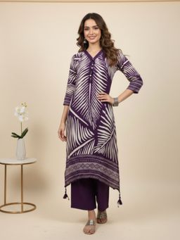 FASHOR - Abstract Printed Asymmetric Kurta with Pant