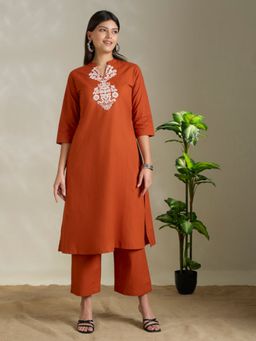FASHOR - Ethnic Threadwork Embroidered A-Line Co-Ord Set