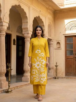 FASHOR - Floral Printed Straight Fit Yellow Co-Ord Set