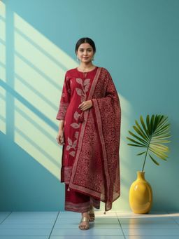 FASHOR - Ethnic Viscose Rayon Bandhani With Mirror Embroidery Kurta With Pant & Dupatta