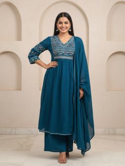 FASHOR - Sequin Embroidered A-Line Kurta With Palazzo & Dupatta