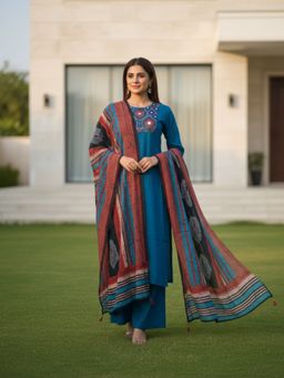 FASHOR - Ethnic Printed A-Line Kurta With Pant & Dupatta