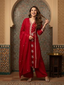 FASHOR - Embroidered A-Line Kurta With Palazzo & Dupatta