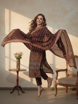 FASHOR - Bandhani Printed Mirror Work Embroidered A-Line Kurta With Pant & Dupatta