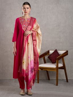FASHOR - Floral Embroidered Anarkali Kurta With Pant & Dupatta