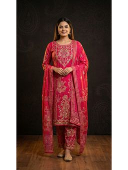 FASHOR - Ethnic Floral Printed Straight Kurta With Pant & Dupatta