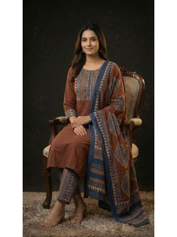 FASHOR - Ethnic Floral Straight Fit Kurta With Pant & Dupatta