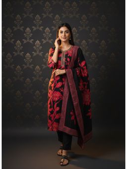 FASHOR - Floral Printed Straight Embroidered Kurta With Pant & Dupatta