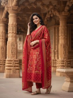 FASHOR - Floral Printed Sequin Embellished Anarkali Kurta With Pant & Dupatta