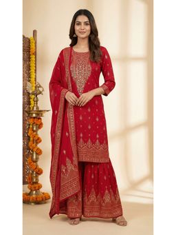 FASHOR - Ethnic Printed Straight Kurta With Sharara & Dupatta