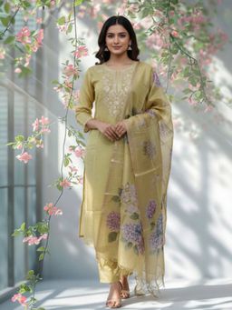 FASHOR - Zari Embroidered Straight Kurta With Pant & Dupatta