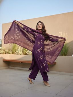 FASHOR - Abstract Printed Sequin Embroidered Angrakha Kurta With Pant & Dupatta
