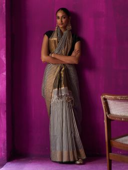 Five Point Five - Multi-Colour Stripes Roma Saree with Unstitched Blouse