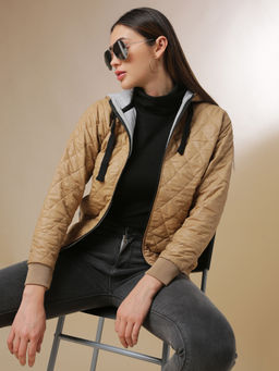 Campus Sutra - Brown Women Solid Stylish Casual Puffer Jacket