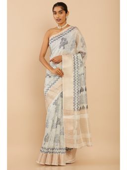 Soch - Women White Chanderi Saree with Unstitched Blouse