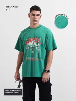 The Indian Garage Co - Men Green Relaxed Fit Graphic Half Sleeves T-shirt