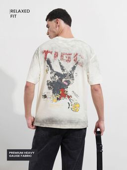 The Indian Garage Co - Men Cream Relaxed Fit Graphic Half Sleeves T-shirt