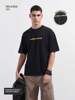 The Indian Garage Co - Men Black Relaxed Fit Typography Printed Half Sleeves T-shirt