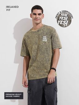 The Indian Garage Co - Men Yellow Relaxed Fit Embroidered Half Sleeves T-shirt