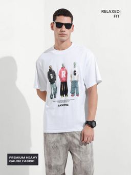 The Indian Garage Co - Men White Relaxed Fit Graphic Printed Half Sleeves T-shirt