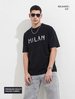 The Indian Garage Co - Men Black Relaxed Fit Typography Printed Half Sleeves T-shirt
