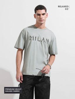 The Indian Garage Co - Men Grey Relaxed Fit Typography Printed Half Sleeves T-shirt