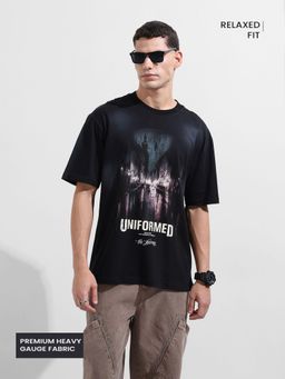 The Indian Garage Co - Men Black Relaxed Fit Graphic Printed Half Sleeves T-shirt