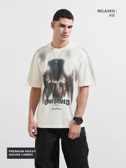 The Indian Garage Co - Men Cream Relaxed Fit Graphic Printed Half Sleeves T-shirt