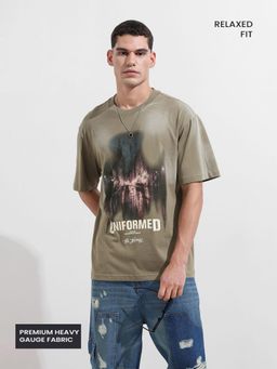 The Indian Garage Co - Men Beige Relaxed Fit Graphic Printed Half Sleeves T-shirt