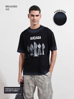 The Indian Garage Co - Men Black Relaxed Fit Graphic Printed Half Sleeves T-shirt