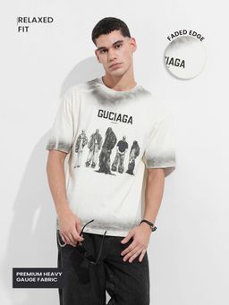 The Indian Garage Co - Men Off White Relaxed Fit Graphic Printed Half Sleeves T-shirt