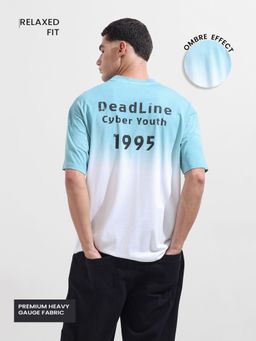 The Indian Garage Co - Men Blue Relaxed Fit Ombre Half Sleeves T-shirt