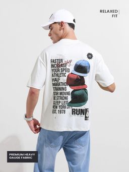 The Indian Garage Co - Men White Relaxed Fit Typography Half Sleeves T-shirt