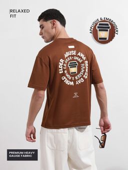 The Indian Garage Co - Men Brown Relaxed Fit Typography Printed Half Sleeves T-shirt