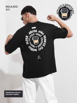The Indian Garage Co - Men Black Relaxed Fit Typography Printed Half Sleeves T-shirt